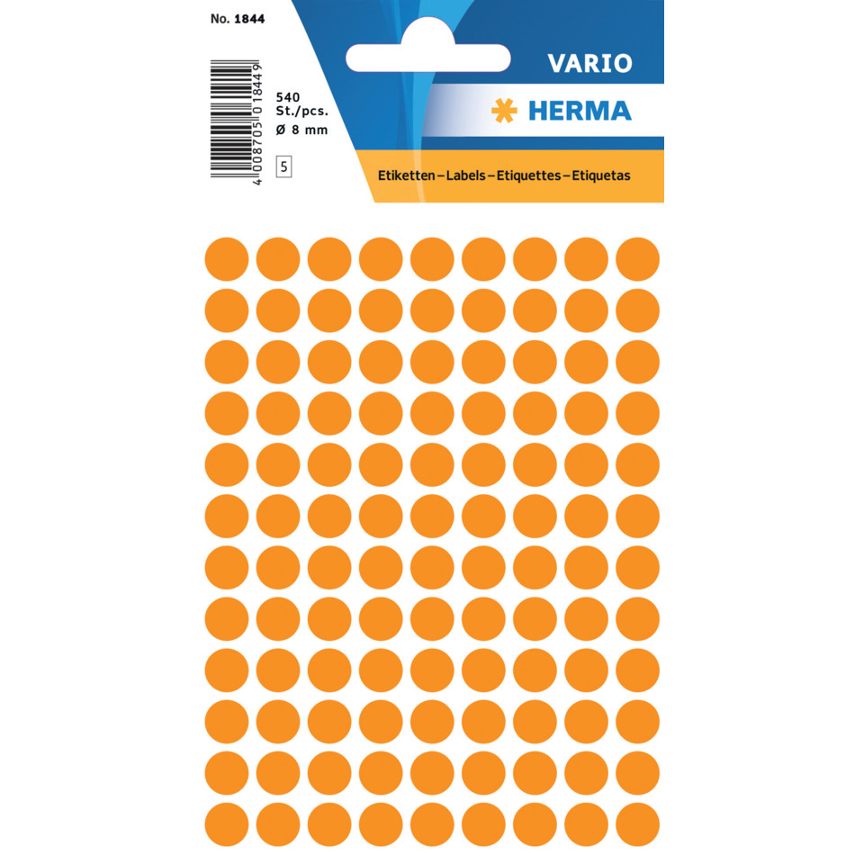 HERMA Vario 1844 - Markierungspunkte, ø 8 mm, leuchtorange, 540 Aufkleber