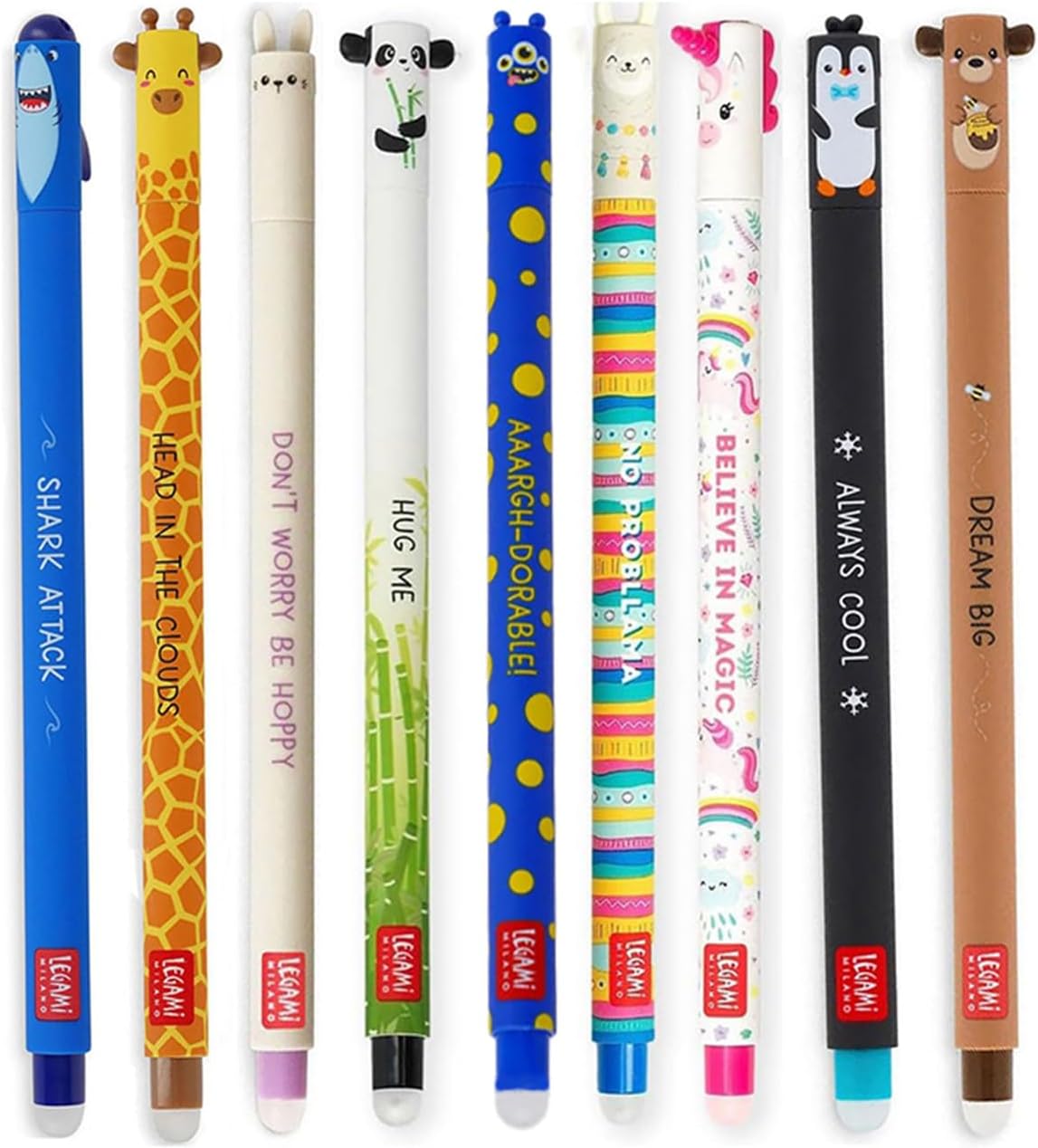 Legami 9er-Set löschbare Gelstifte mit Monster, Hai, Panda uvm.