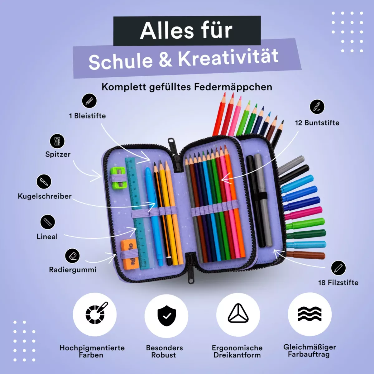 Coolpack JUMPER 2 gefülltes Etui Kuromi – 2 Fächer, 35-teilig