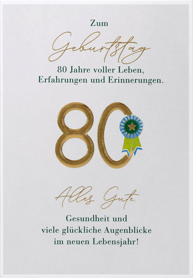 Besonders schön Klappkarte mit Naturpapier-Umschlag - 021 - "Zum Geburtstag 80 Jahre voller Leben, Erfahrungen und Erinnerungen."