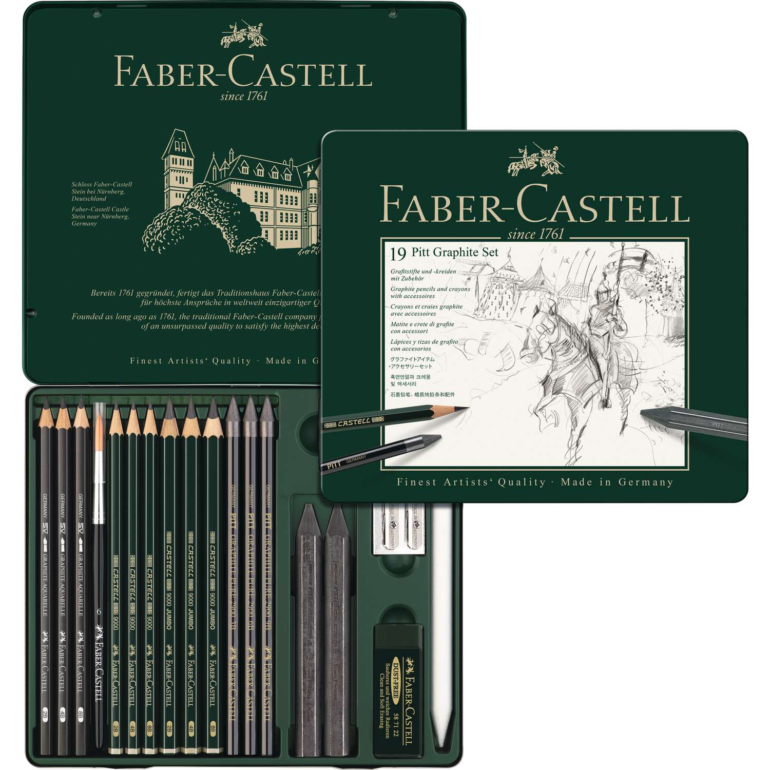 Faber-Castell Pitt Graphite-Set, medium, 19-teilig, im Metall-Etui