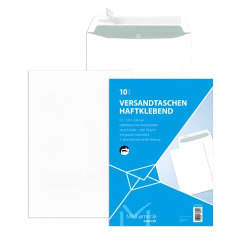 MAILMEDIA Versandtasche mit Innendruck, C4, 90g/m², Haftklebend, 10 Stück, weiß