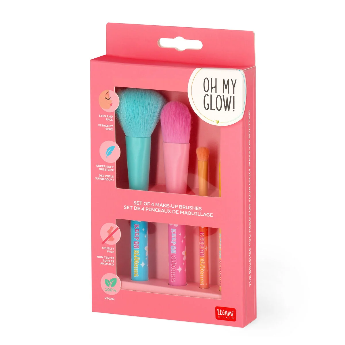 Legami Make-Up - Set mit 4 Schminkpinseln - Oh my Glow - Motiv: Daisy