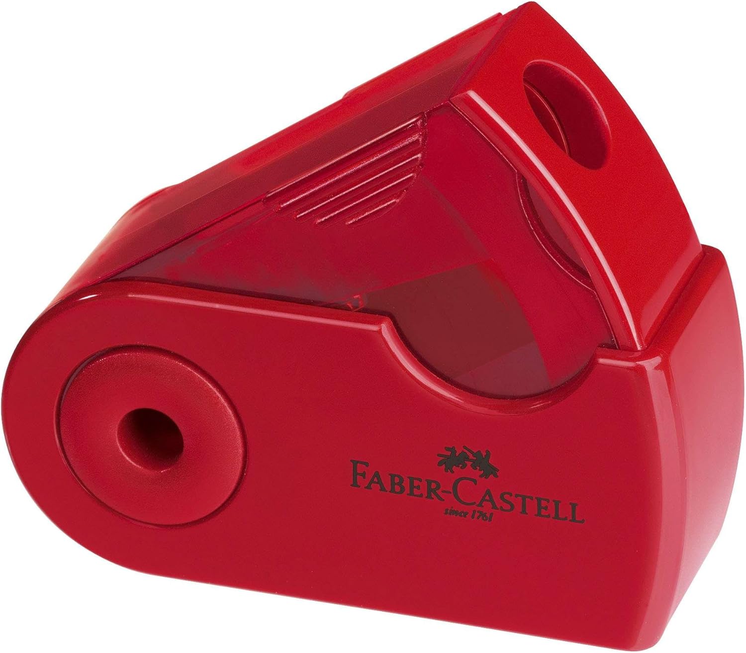 FABER-CASTELL Sleeve Anspitzer mit Klappspitzdose, Mini, farblich sortiert in rot und blau