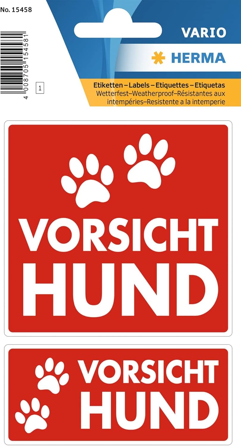 HERMA Vario - Vorsicht Hund - Etiketten, 2 Aufkleber, 79 x 75 mm, 9 x 35 mm - 15458