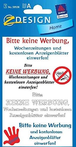 Avery Zweckform 59508 Kennzeichnungssetiketten - Bitte keine Werbung Aufkleber - 4 Stück