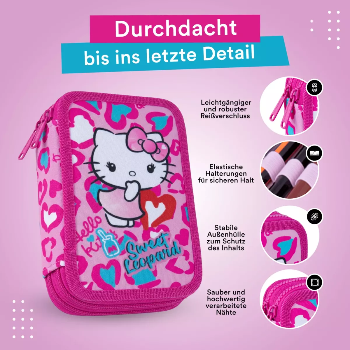 Coolpack JUMPER 2 gefülltes Etui Hello Kitty Sweet Leopard – 2 Fächer, 35-teilig