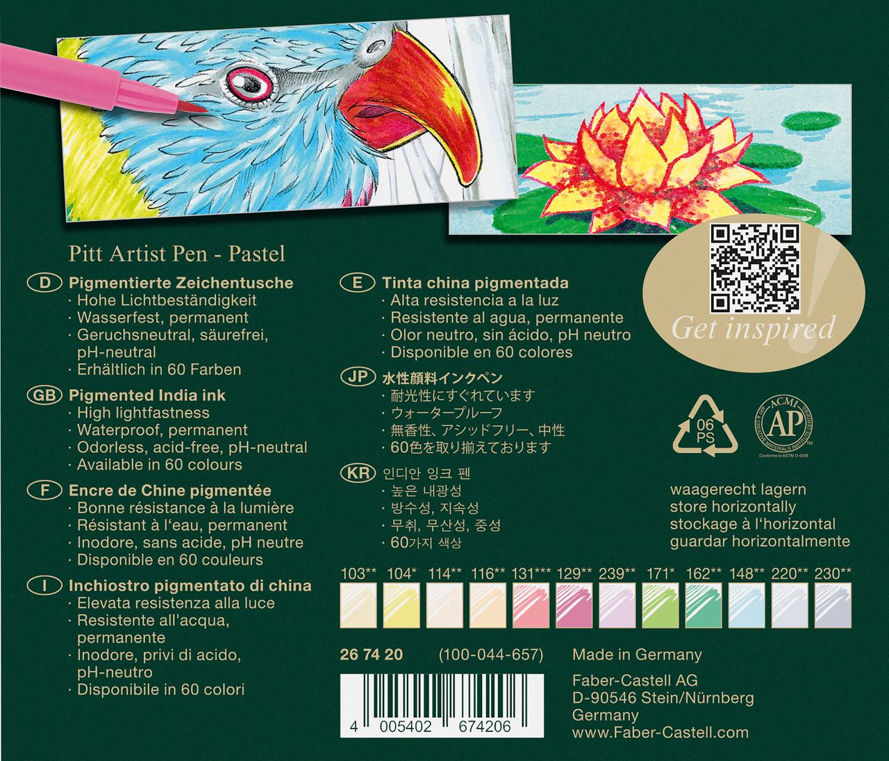 Faber-Castell Tuschestift - Pitt Artist Pen Brush - 12er-Etui - Pastelltöne