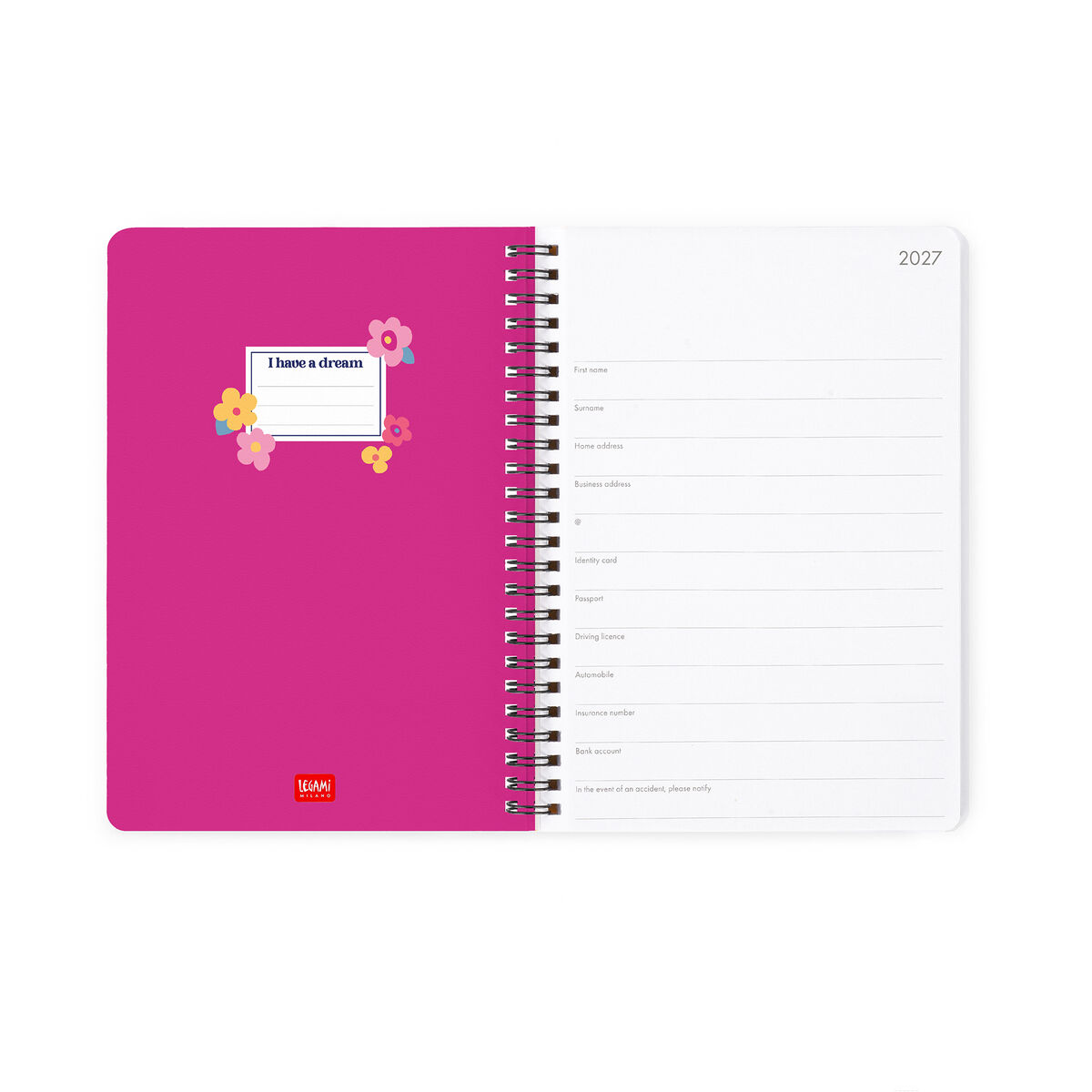 Legami 12-Month Spiral-Bound Weekly Diary Large „Flowers“ – 2027