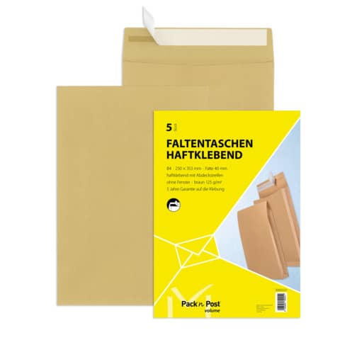 MAILMEDIA Versandtasche mit Falte 40mm, B4, 130g/m², Haftklebend, 5 Stück, braun