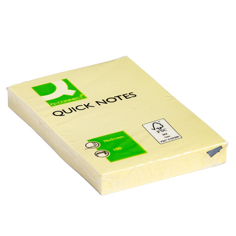 Q-CONNECT Haftnotizblock Quick Notes, 100 Blatt, 1 Stück, 76x51mm, gelb