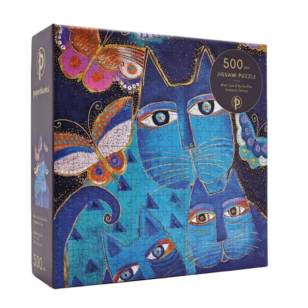 paperblanks Puzzle - Katzen in blau mit Schmetterlingen