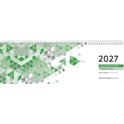Zettler Tischquerkalender Typ 146 2027 – Wochenplaner 29,6 × 9,9 cm, Kartoneinband grün
