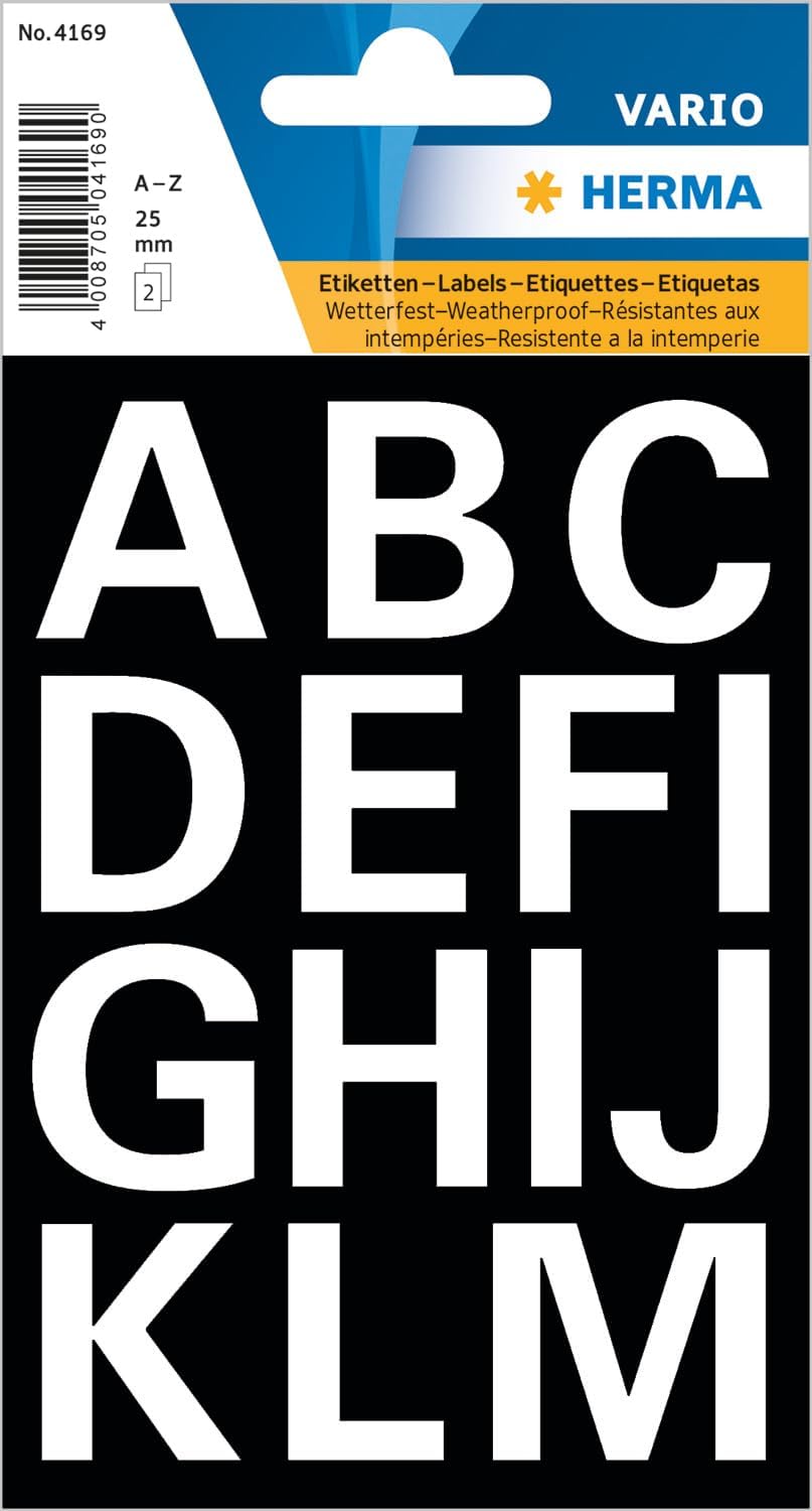 HERMA Vario Buchstaben Etiketten A-Z, 25mm, 30 Aufkleber, wetterfest, weiß - 4169