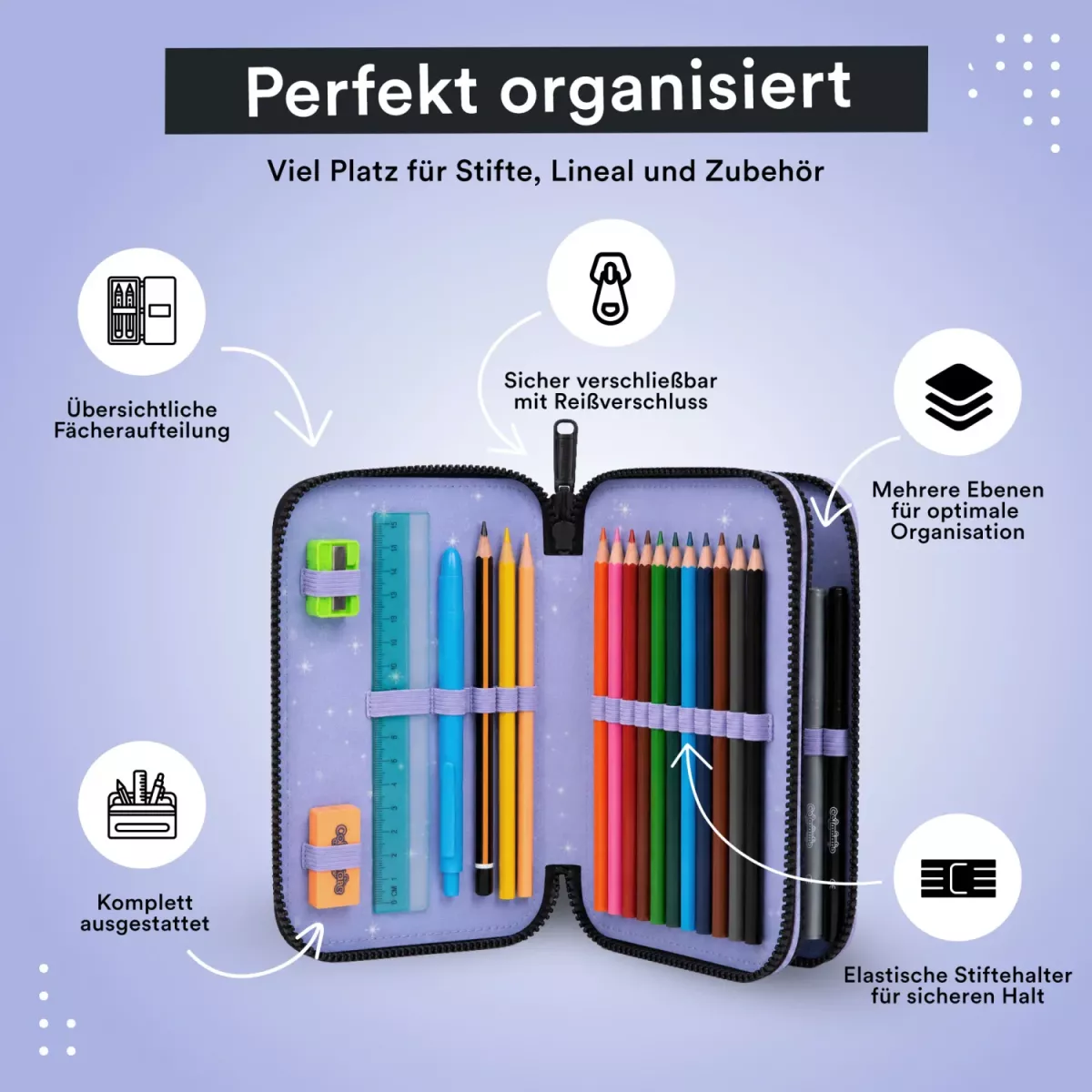 Coolpack JUMPER 2 gefülltes Etui Kuromi – 2 Fächer, 35-teilig