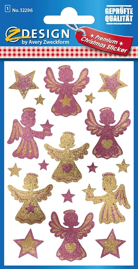 Avery Zweckform 52393 Weihnachtssticker - Sterne und Engel, rosé/gold