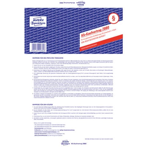 AVERY ZWECKFORM Kaufvertrag KFZ, 4-teilig