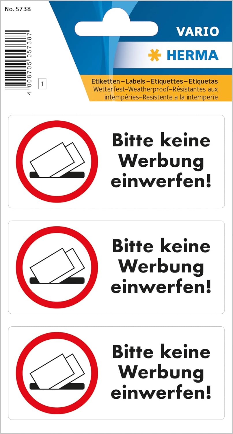 HERMA Vario - Bitte keine Reklame - Etiketten, 3 Aufkleber, 39 x 118 mm - 5738