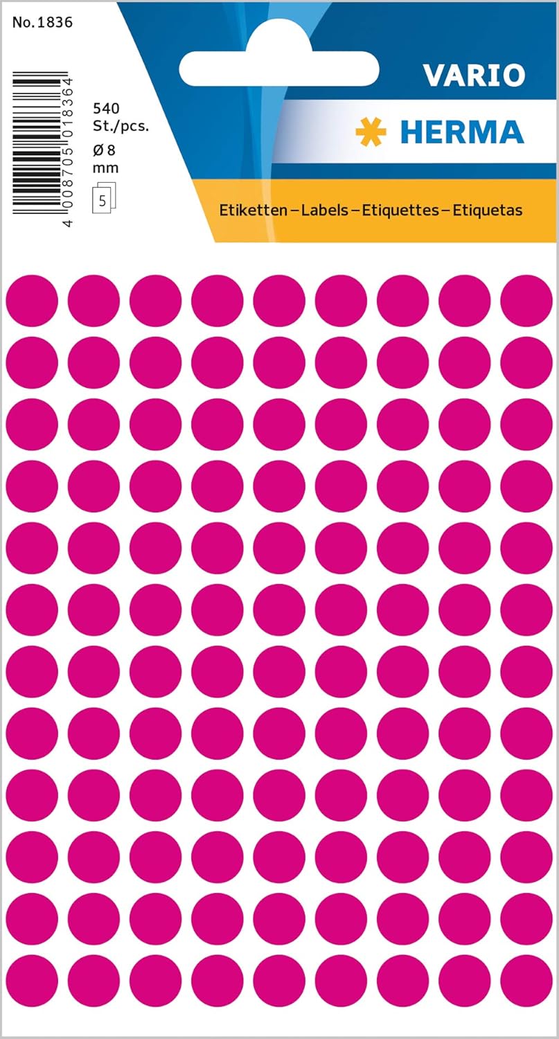HERMA Vario 1836 - Markierungspunkte, ø 8 mm, pink rosa, 540 Aufkleber