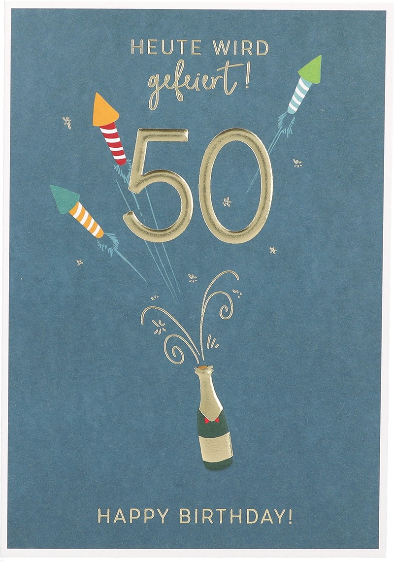 Besonders schön Klappkarte mit Naturpapier-Umschlag - 018 - "Heute wird gefeiert! 50. Happy Birthday!"