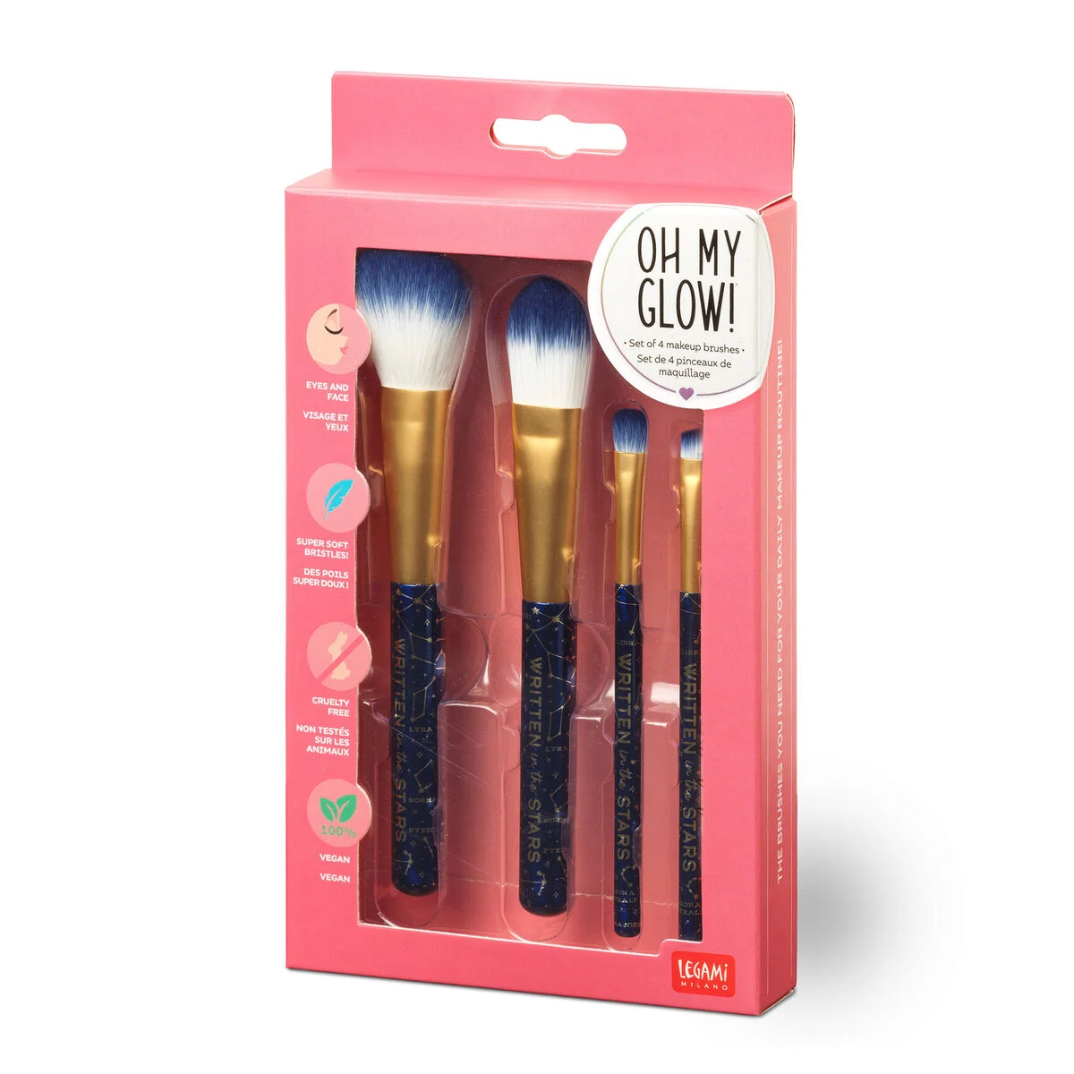 Legami Make-Up - Set mit 4 Schminkpinseln - Oh my Glow - Motiv: Stars