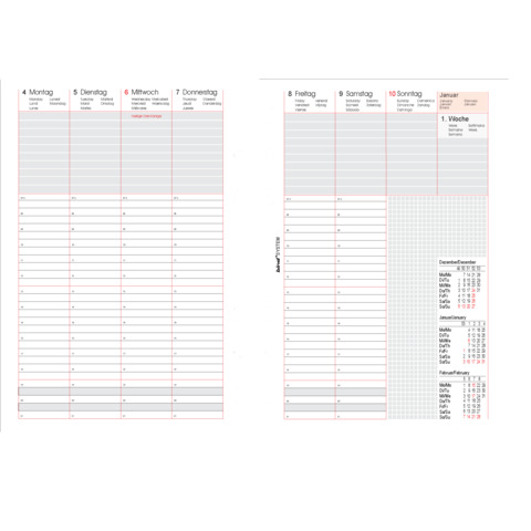 Bind System Kalender-Einlage Maxi A5 2027 – 1 Woche auf 2 Seiten, 6-Ring-Lochung, 6-sprachig