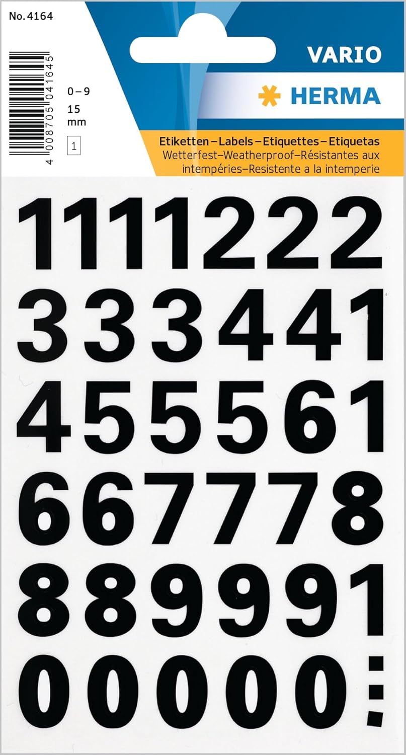HERMA Vario Zahlenetiketten 0-9, 15mm, wetterfest, 39 Aufkleber - 4164