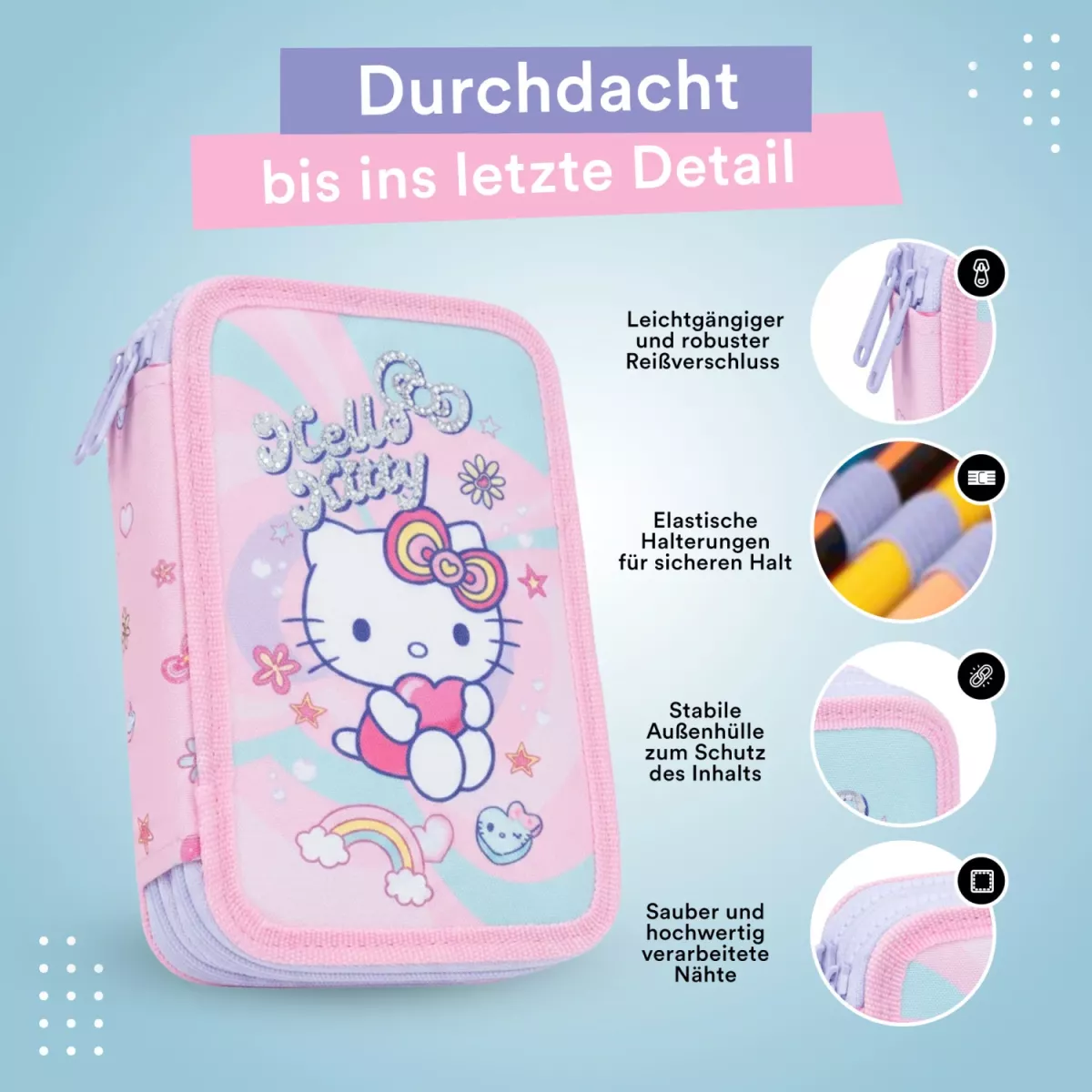 Coolpack JUMPER 2 gefülltes Etui Hello Kitty Pink – 2 Fächer, 35-teilig