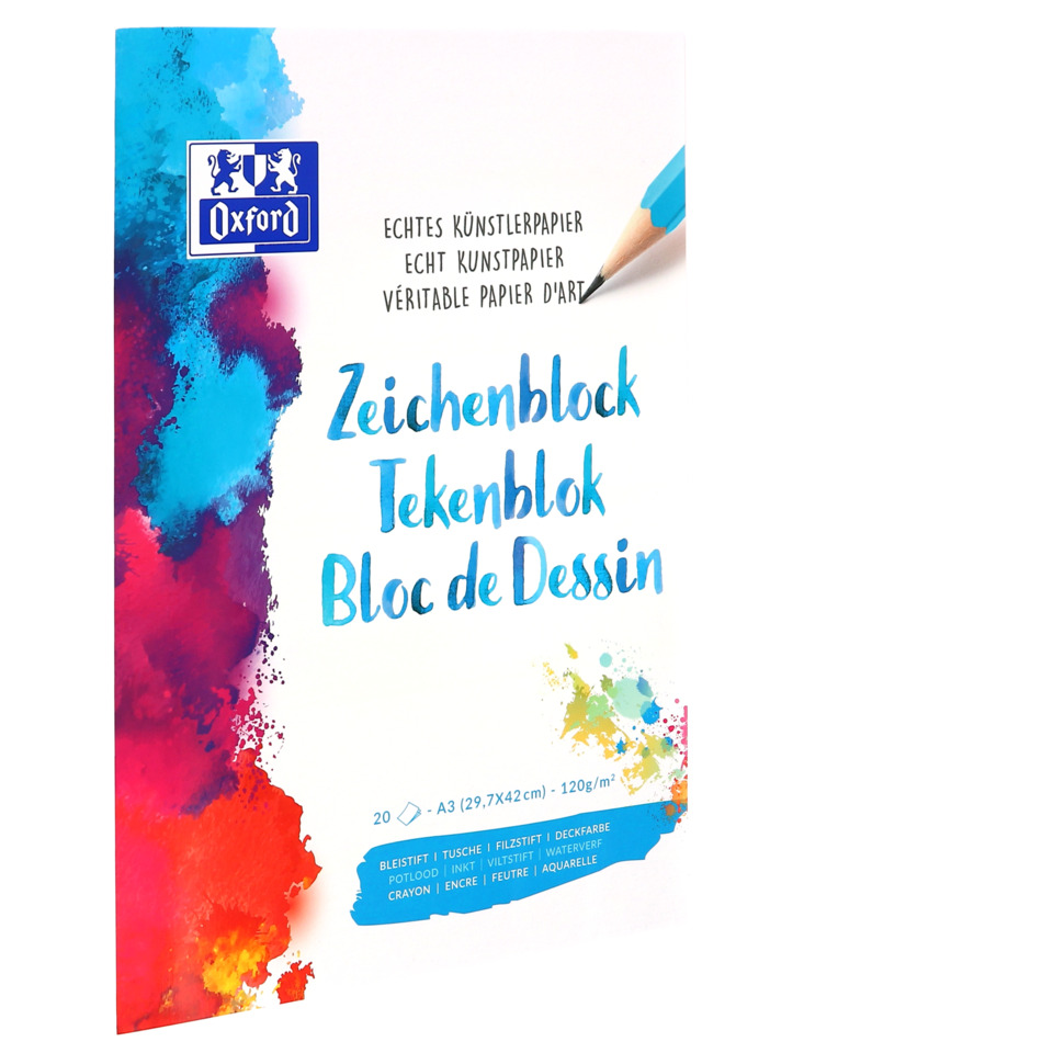 Oxford Zeichenblock, A3, 120g/m², kurze Seiten perforiert, 20 Blatt