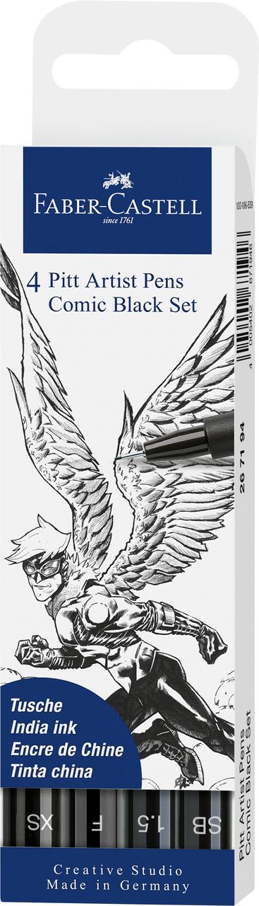 Faber-Castell Tuschestift - Pitt Artist Pen - 4er-Etui - Comic schwarz