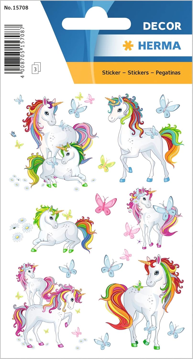 HERMA Decor Etiketten Einhorn mit Schmetterlinge - 51 Aufkleber - 15708