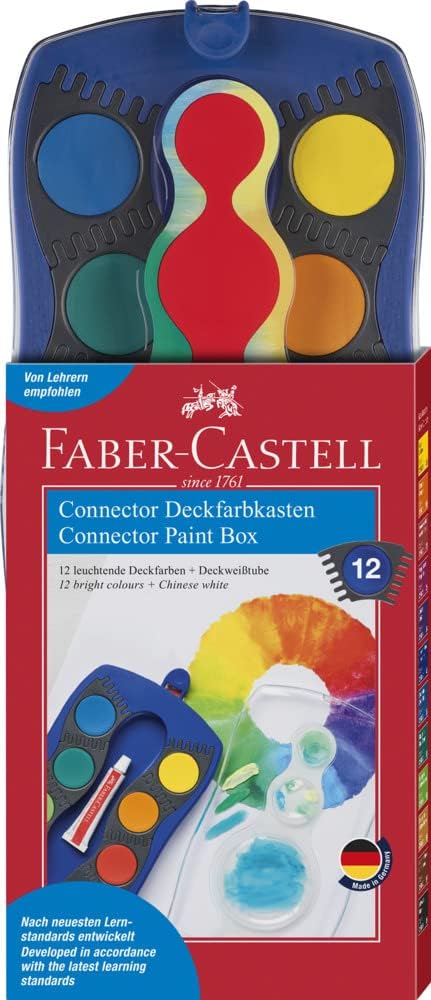 FABER-CASTELL Farbkasten Connector mit 12 Farben, inkl. Deckweiß - blau