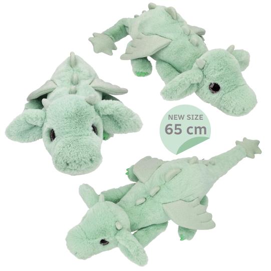 SNUKIS Plüschdrache grün – 65 cm, kuschelweich mit Glitzer-Details