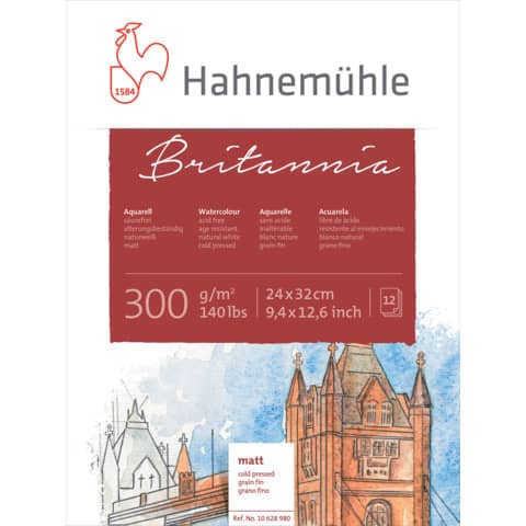 HAHNEMÜHLE Aquarellblock, 24 x 32 cm, 300g/m², 12 Blatt