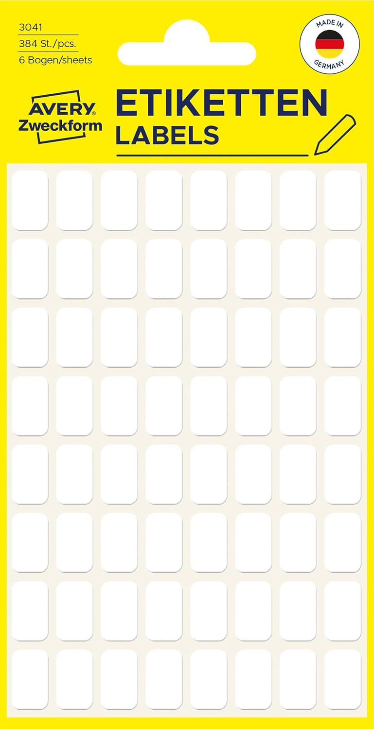 Avery Zweckform 3041 Vielzweck-Etiketten - Haushaltetiketten, für die Schule und Büro, blanko, weiß  - 384 Stück Avery Zweckform 3041 Vielzweck-Etiketten - Haushaltetiketten, für die Schule und Büro, blanko, weiß  - 384 Stück