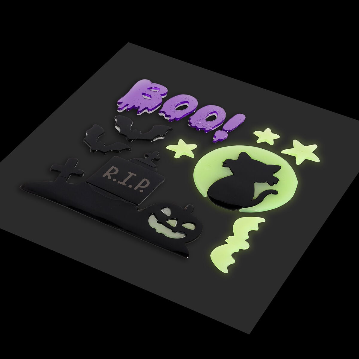 Legami Set mit 13 Gel-Fensteraufklebern - Windo-Glow - Katze, Mond & Fledermäuse - Halloween