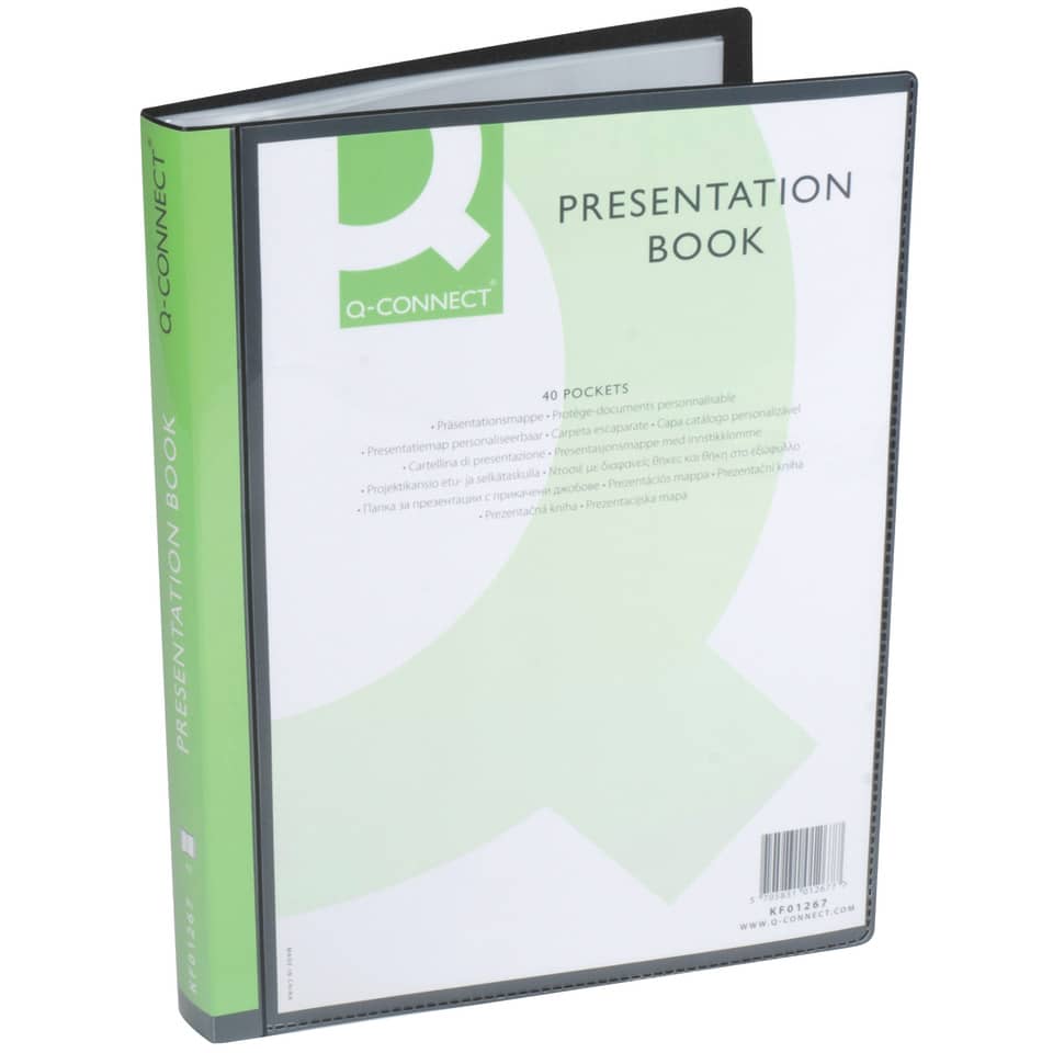 5x Q-CONNECT Präsentationsmappen / Sichtmappen Panorama, 40 Hüllen, A4, schwarz