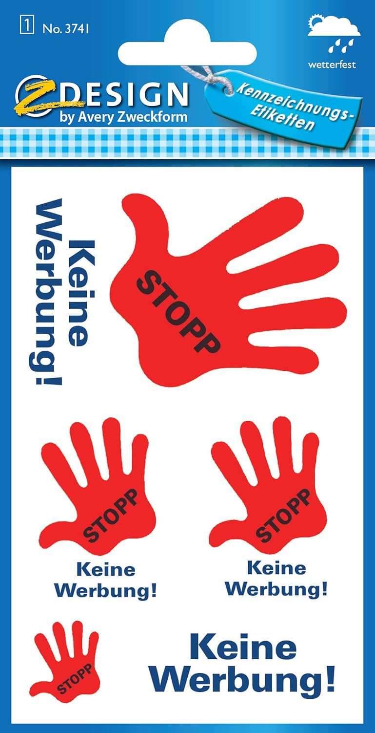 Avery Zweckform 3741 Kennzeichnungssetiketten - STOP! keine Werbung Aufkleber - 5 Stück Avery Zweckform 3741 Kennzeichnungssetiketten - STOP! keine Werbung Aufkleber - 5 Stück