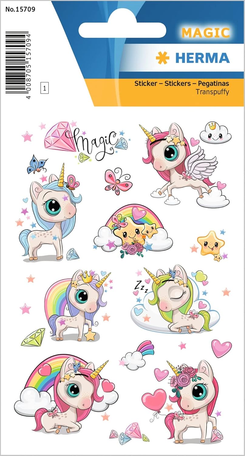HERMA Magic Aufkleber Einhorn, Kinder Etiketten, 16 Stück - 15709