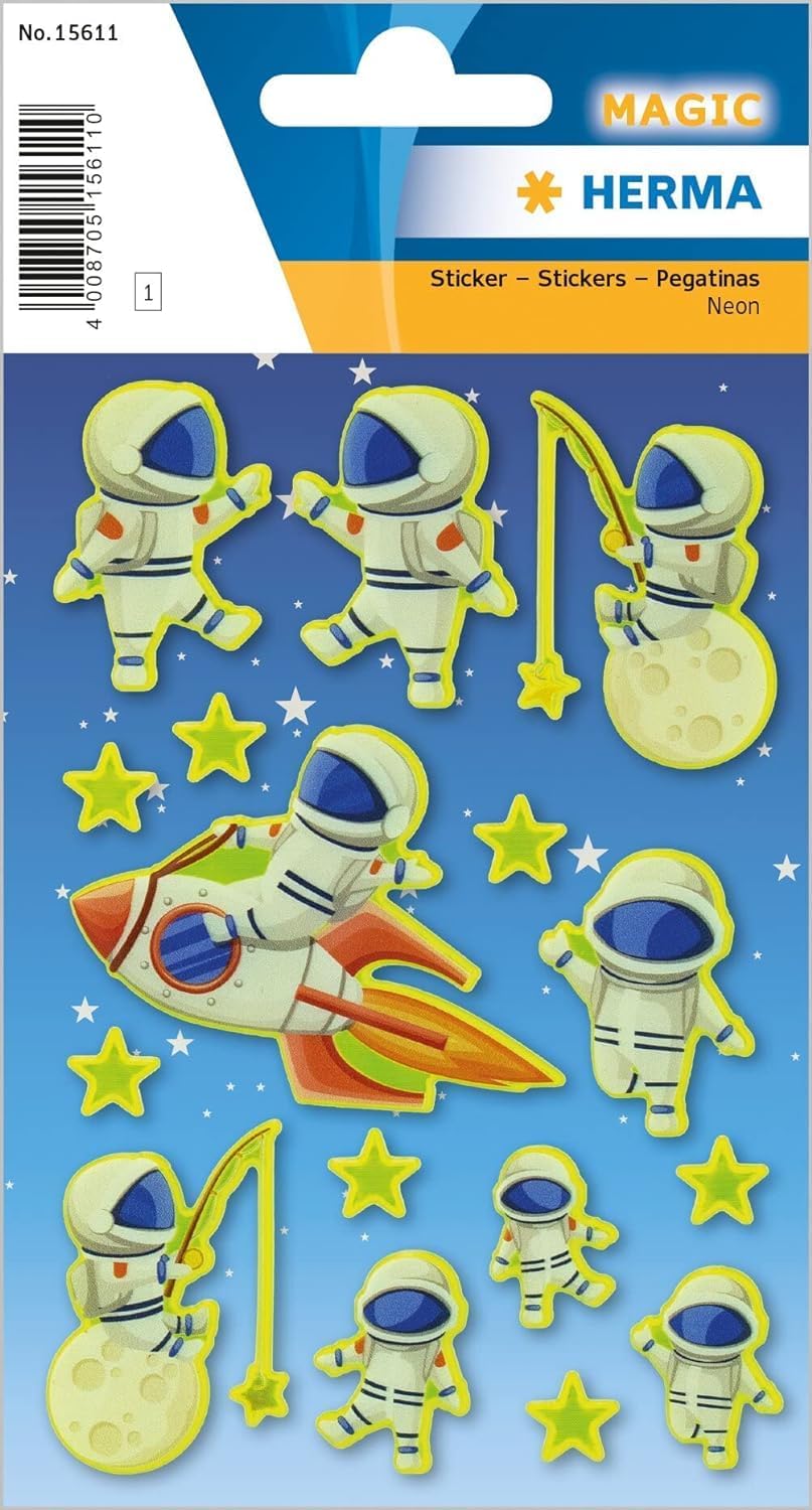 HERMA Magic Sticker Astronaut Neon - Luca auf dem Mond, 16 Aufkleber - 15611
