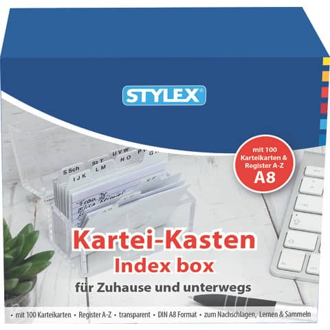 STYLEX Karteikasten, DIN A8, inkl. 100 Karteikarten 49973