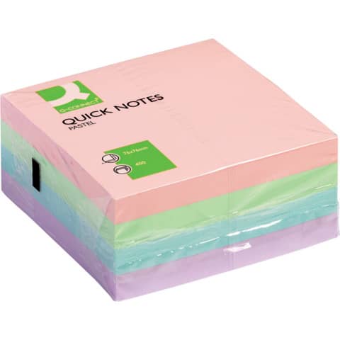 Q-CONNECT Haftnotizblock Quick Notes, 400 Blatt, 1 Stück, 76x76mm, pastell sortiert