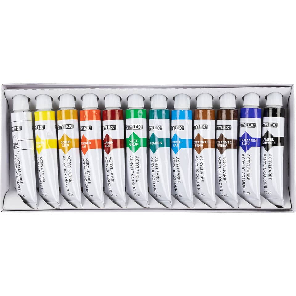 STYLEX Acrylfarben, 12 Tuben á 12 ml