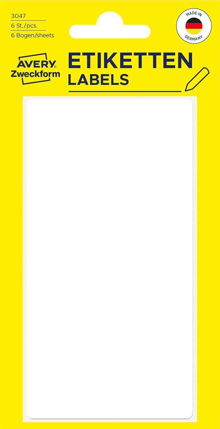 Avery Zweckform 3047 Vielzweck-Etiketten - Haushaltetiketten, für die Schule, Büro, Küche, blanko, weiß  - 6 Stück Avery Zweckform 3047 Vielzweck-Etiketten - Haushaltetiketten, für die Schule, Büro, Küche, blanko, weiß  - 6 Stück