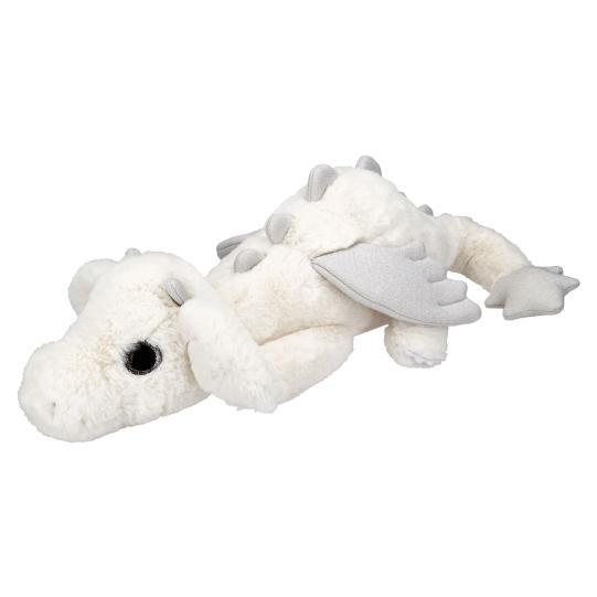 SNUKIS Plüschdrache weiß – 65 cm, kuschelweich mit silbernen Glitzer-Details