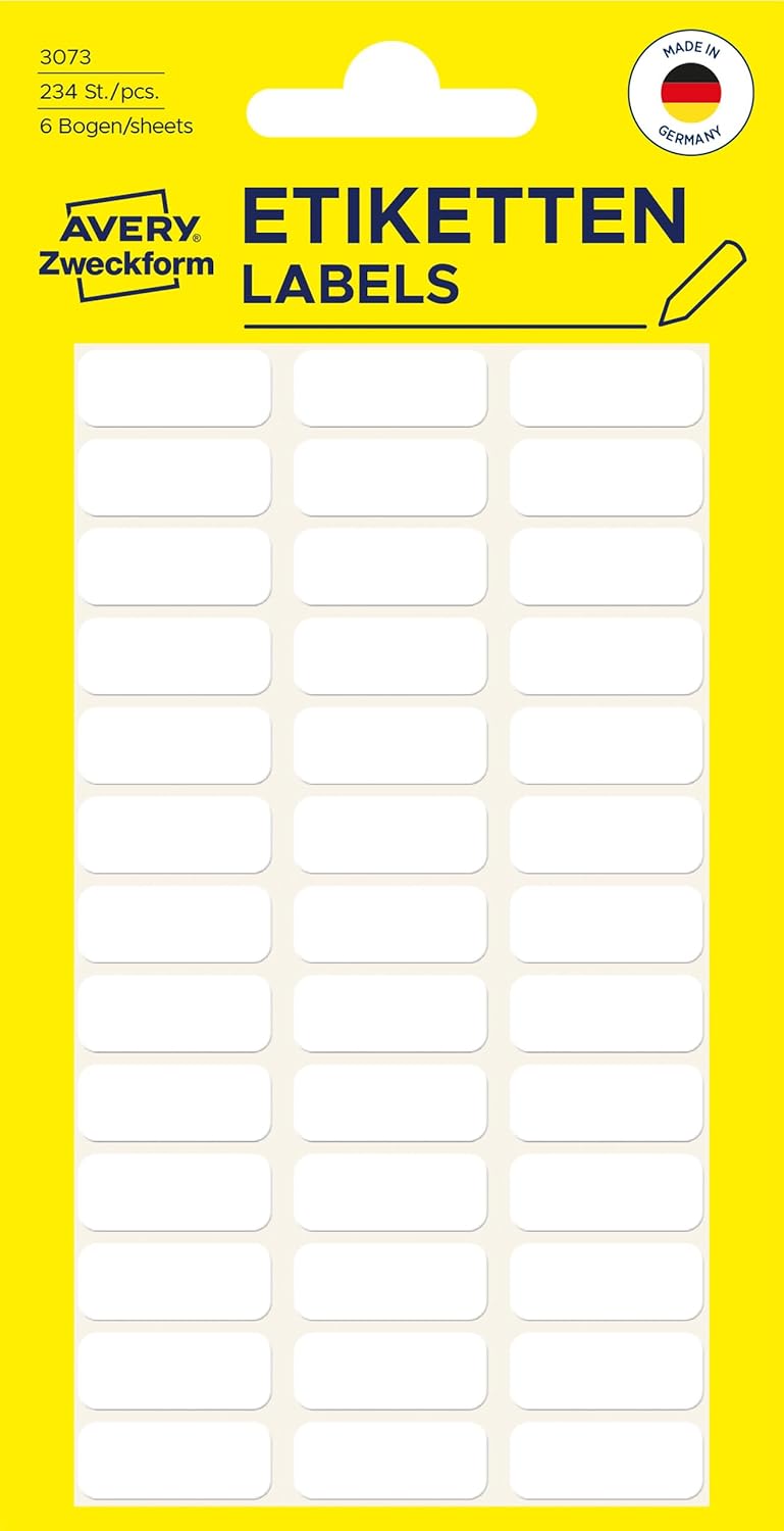 Avery Zweckform 3073 Vielzweck-Etiketten - Haushaltetiketten, für die Schule und Büro, blanko, weiß  - 234 Stück Avery Zweckform 3073 Vielzweck-Etiketten - Haushaltetiketten, für die Schule und Büro, blanko, weiß  - 234 Stück