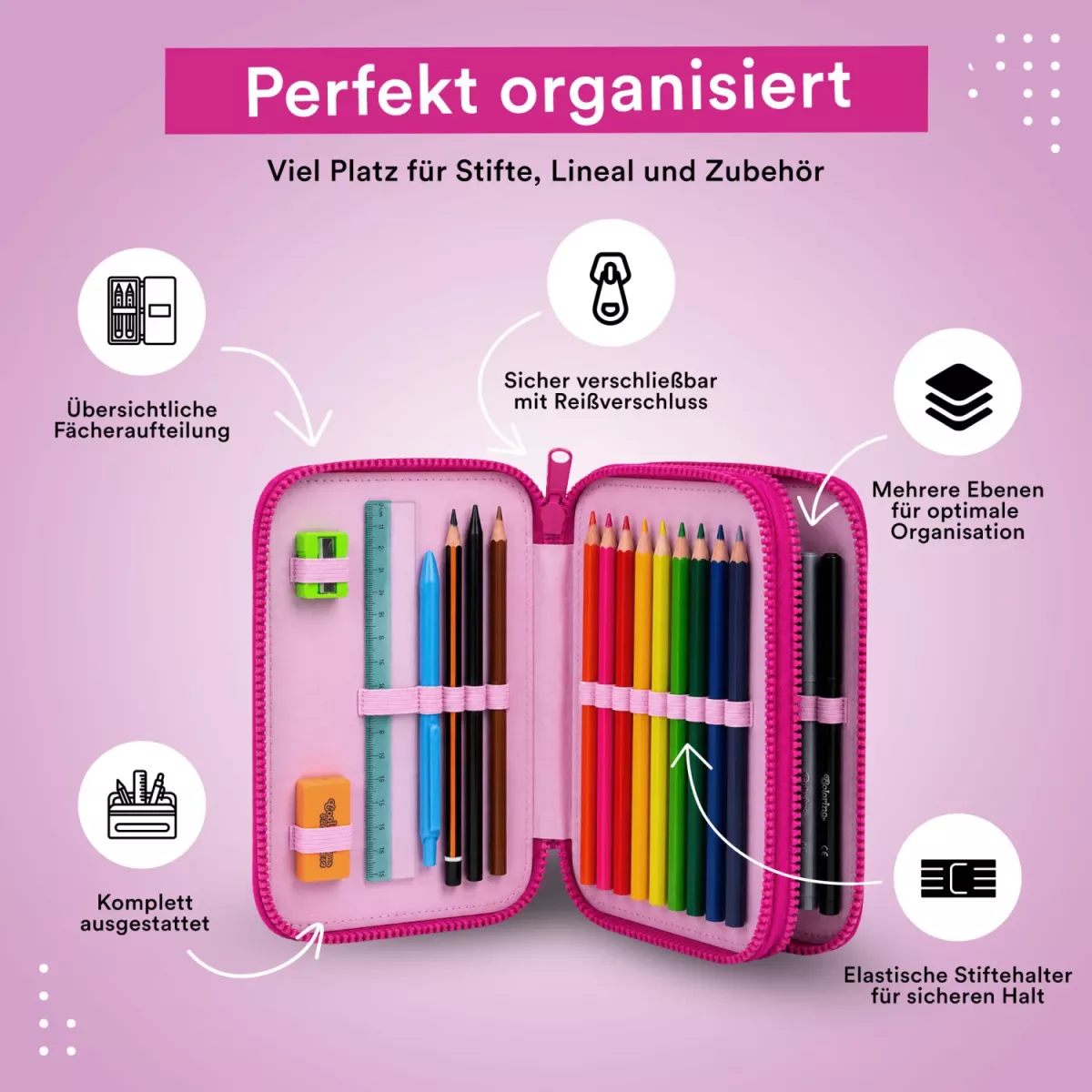 Coolpack JUMPER 2 gefülltes Etui Hello Kitty Sweet Leopard – 2 Fächer, 35-teilig
