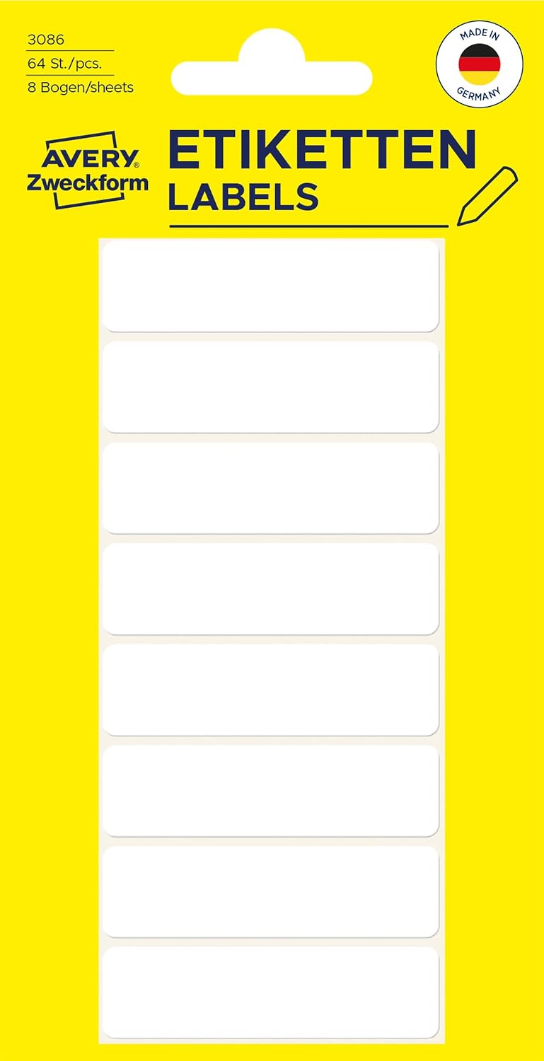 Avery Zweckform 3086 Vielzweck-Etiketten - Haushaltetiketten, für die Schule, Büro, Küche, blanko, weiß  - 64 Stück Avery Zweckform 3086 Vielzweck-Etiketten - Haushaltetiketten, für die Schule, Büro, Küche, blanko, weiß  - 64 Stück