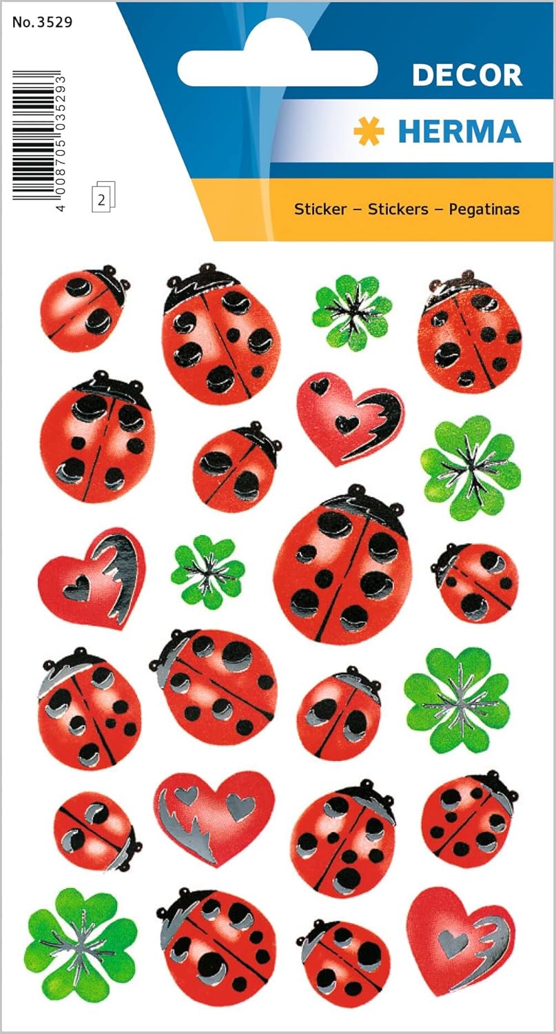 HERMA Decor Sticker - Marienkäfer, 48 Stück mit Silberprägung, Kleeblatt - 3529 HERMA Decor Sticker - Marienkäfer, 48 Stück mit Silberprägung, Kleeblatt - 3529