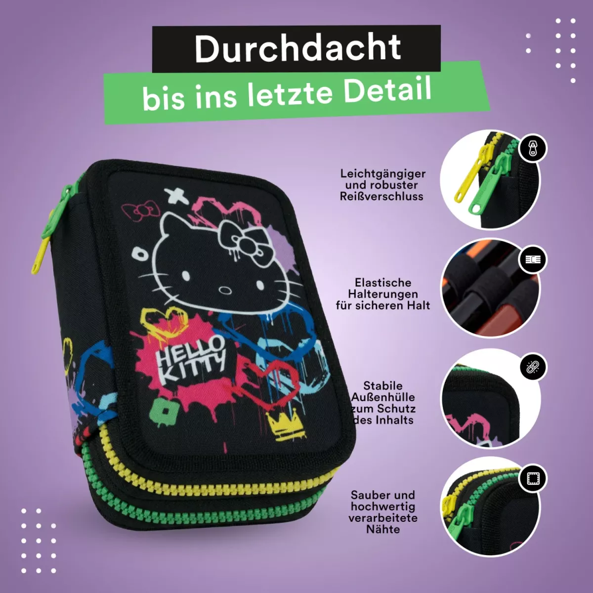 Coolpack JUMPER 2 gefülltes Etui Hello Kitty Graffiti – 2 Fächer, 35-teilig
